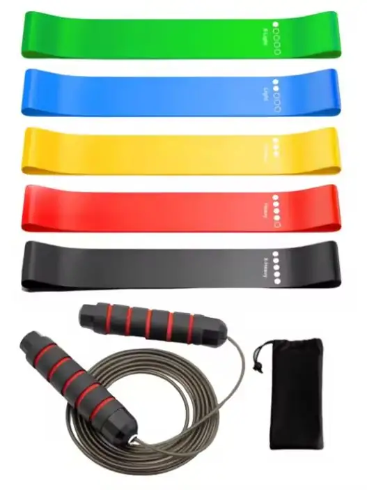 5pcs de Bandas de Resistencia + comba ajustable